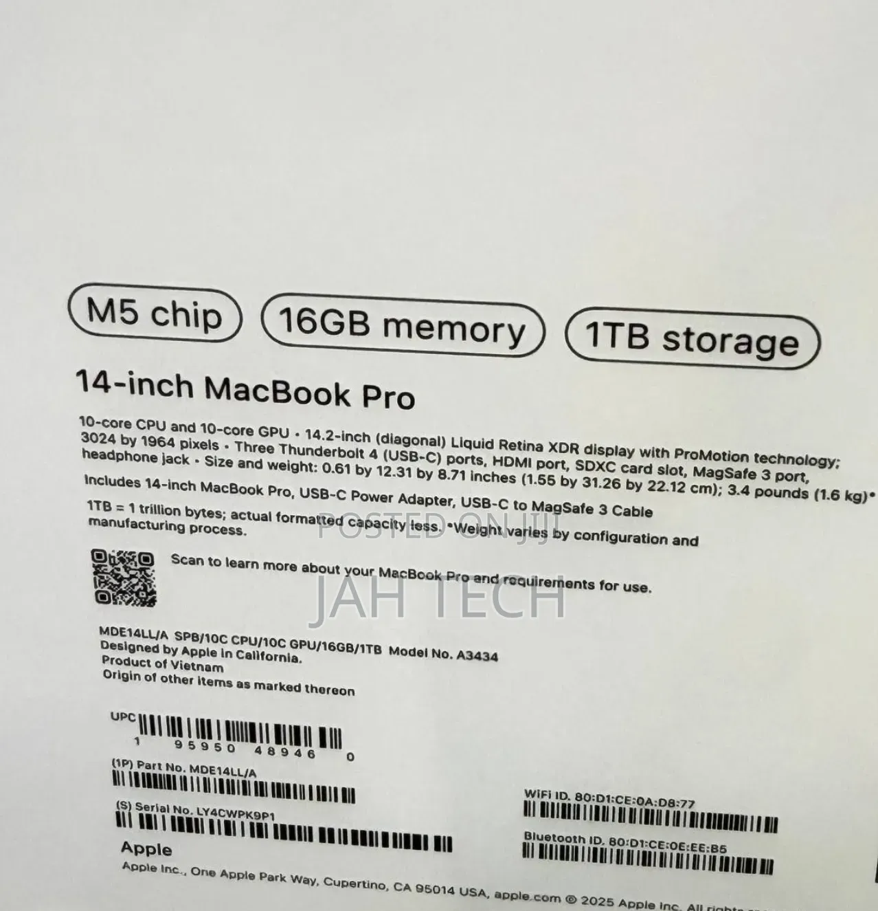 New Laptop Apple MacBook Pro 2026 M5 Pro 16GB Apple M5 Pro SSD 1T