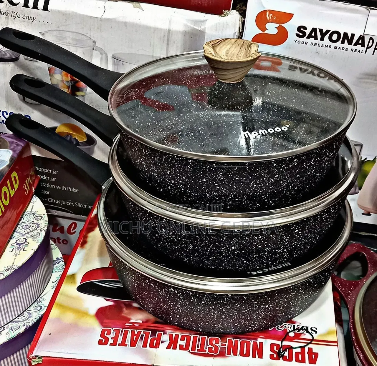 Momcoc 3pcs ባለክዳን Fry Pan/ Free Delivery
