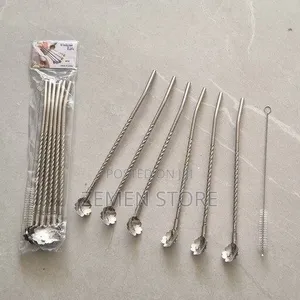 6pcs Gold Stainless Steel Spoon Straw Set - Reusable Metal Straws