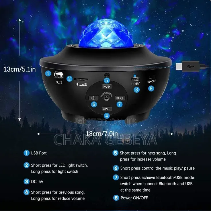 Galaxy Projector Light – 10 Light Modes, Bluetooth Speaker,