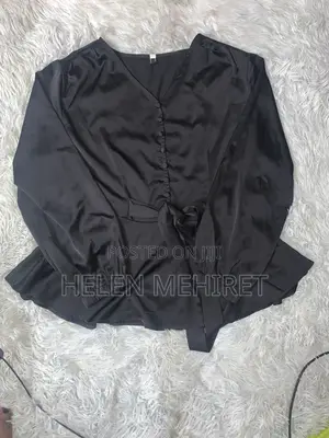 Elegant Black Satin Peplum Blouse With Waist