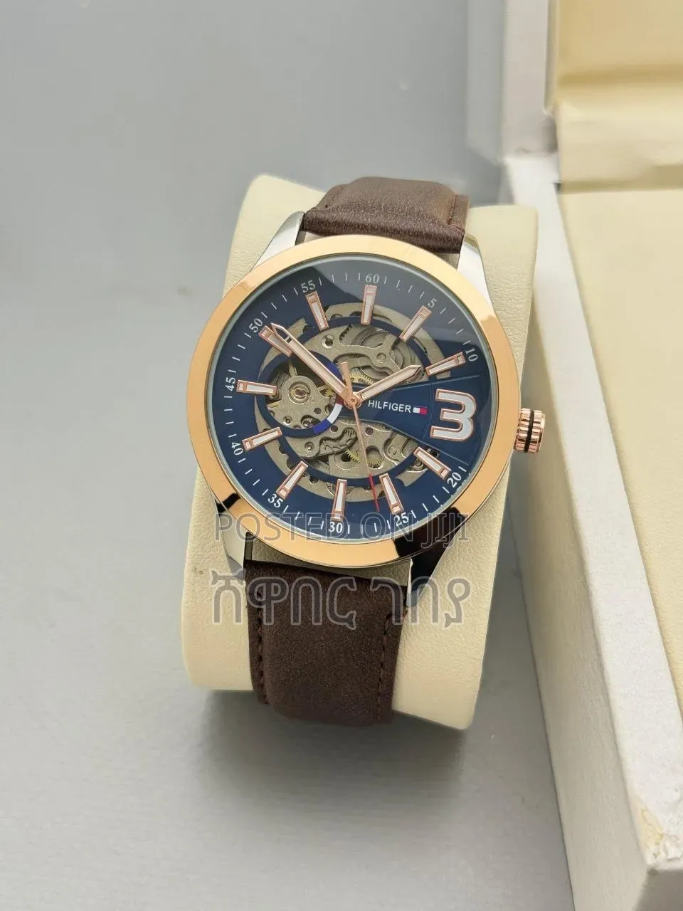 Skeleton Watch Navy Dial Rose Gold Case Original for Men
