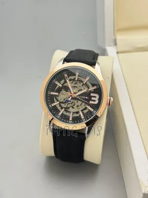 Black Dial Men Watch With Rose Gold Case Black Strap Men