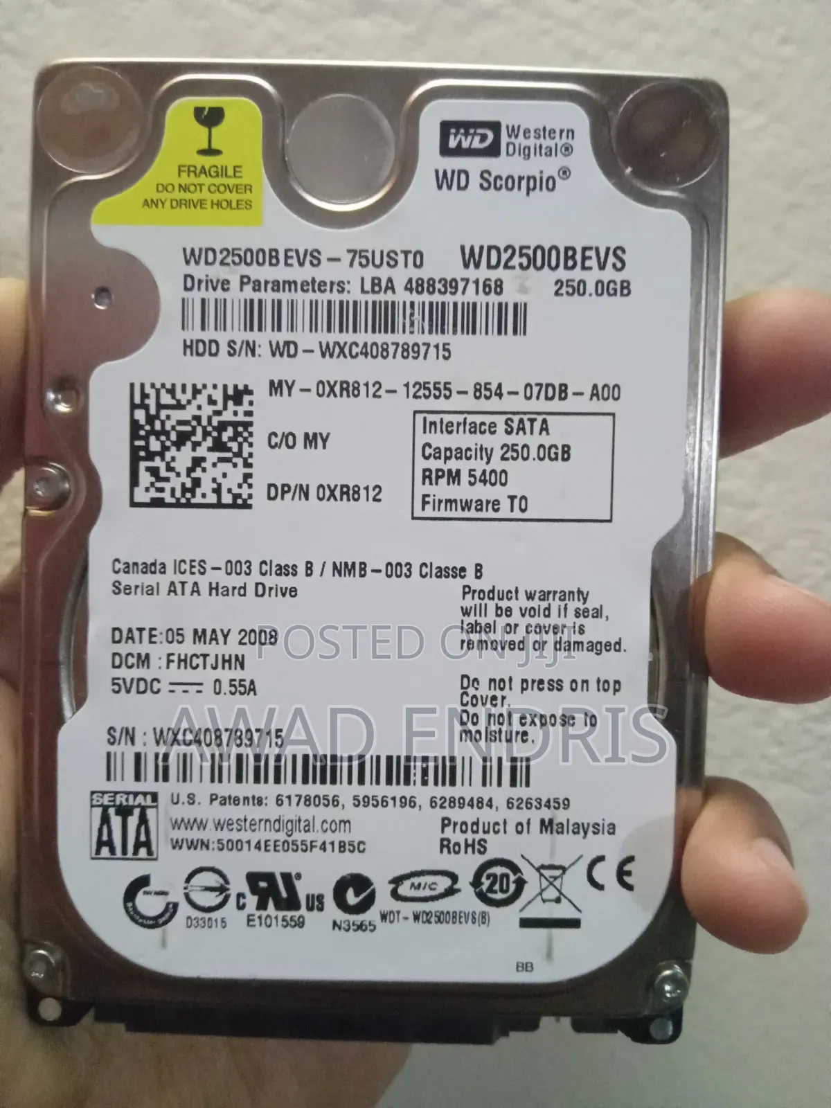 Western Digital 250gb Laptop Internal Hard Drive