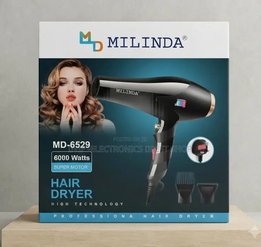 Milinda Professional Hair Dryer – 6000w High-Power Salon Hair Dryer