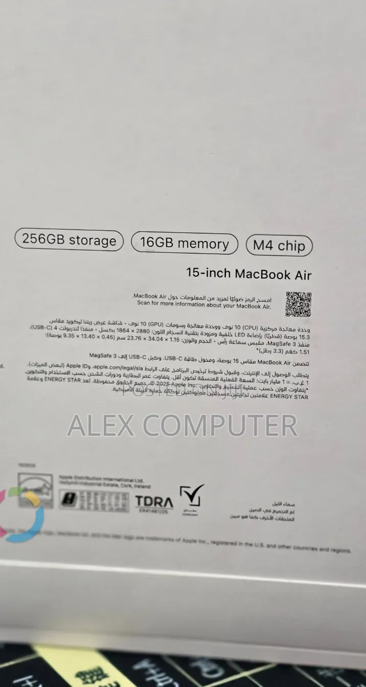 New Laptop Apple MacBook Air 2025 M4 16GB Apple M4 SSD 256GB