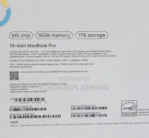 New Laptop Apple MacBook Pro 2025 M5 16GB Apple M5 SSD 1T
