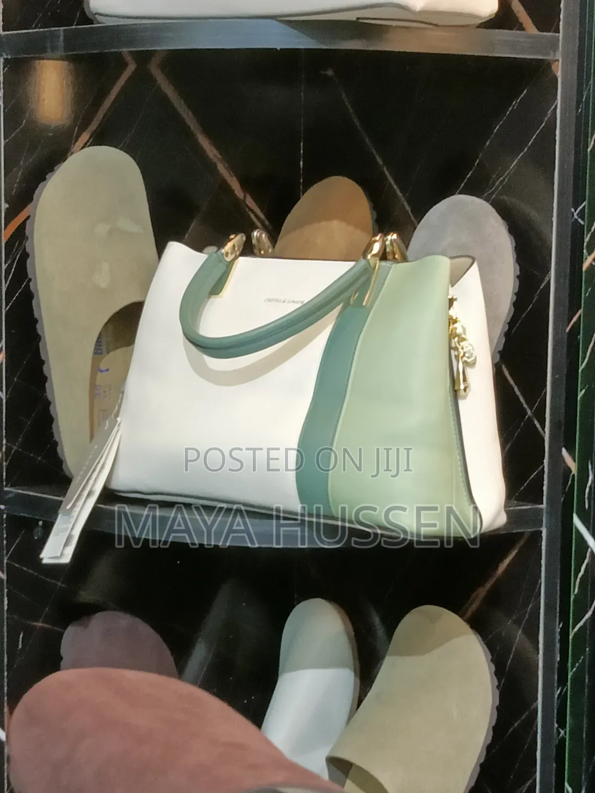 Colorblock Women's Handbag - Elegant Green White Top-Handle Bag