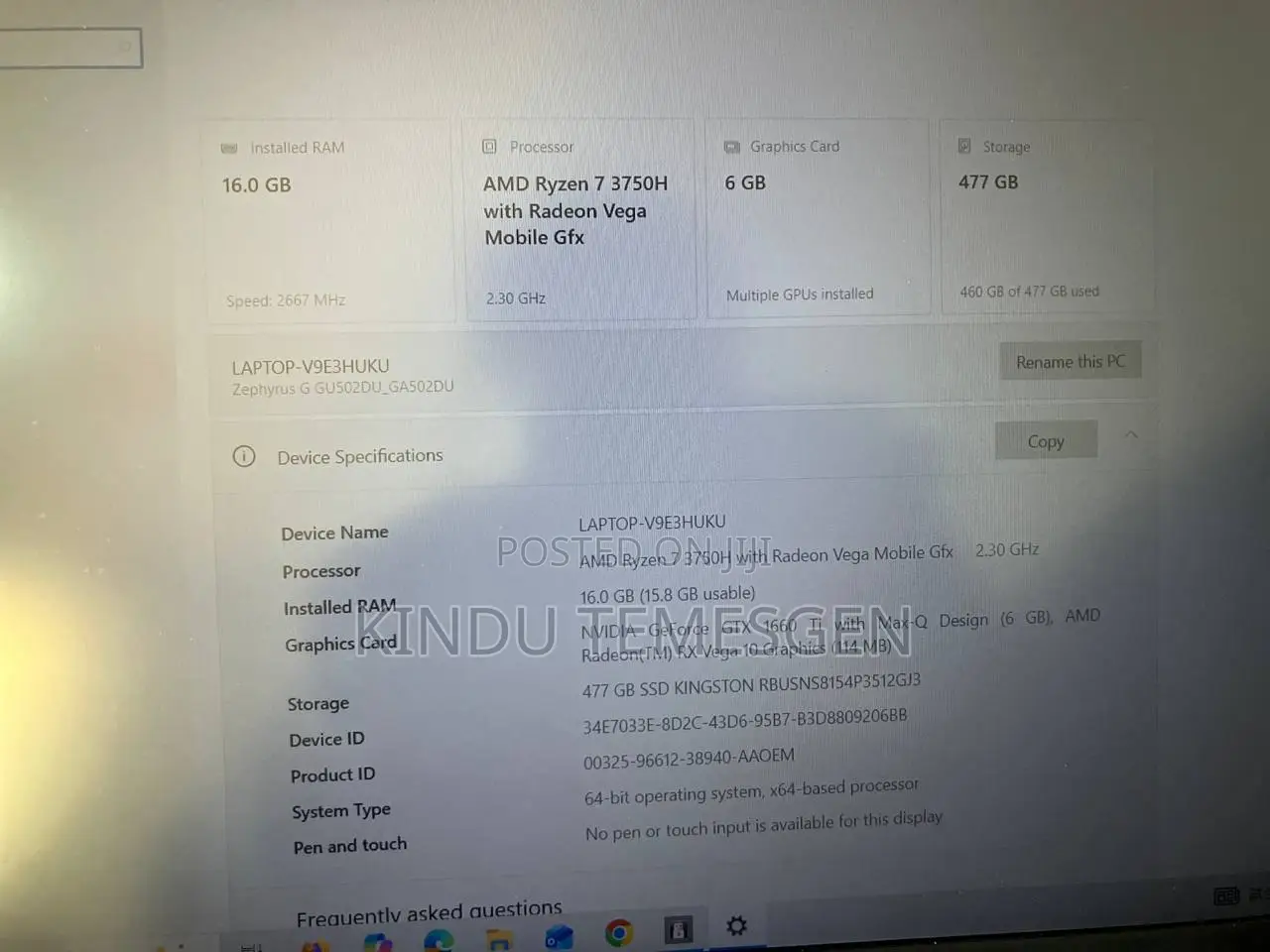 New Laptop Asus ROG Zephyrus G15 16GB AMD Ryzen 7 SSD 500GB