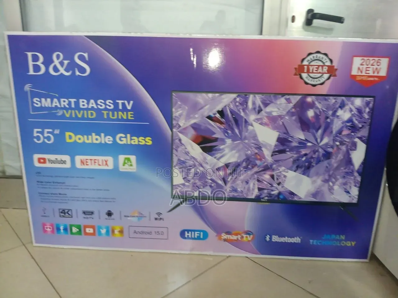 B & S Smart Tv 55inch Andraid Dobel Gelass Tv 2026 Quality Hifi Tv