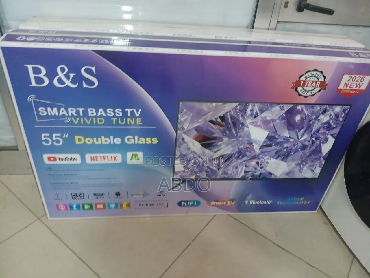 B & S Smart Tv 55inch Andraid Dobel Gelass Tv 2026 Quality Hifi Tv