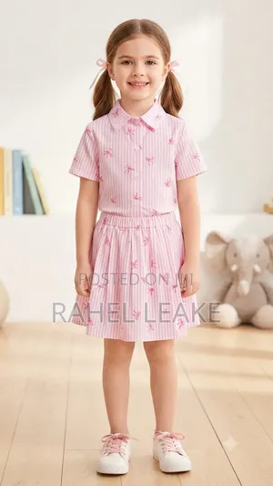 Patpat Girls' Pink Shirt Bow Mini Dress Set (7–8 Years)