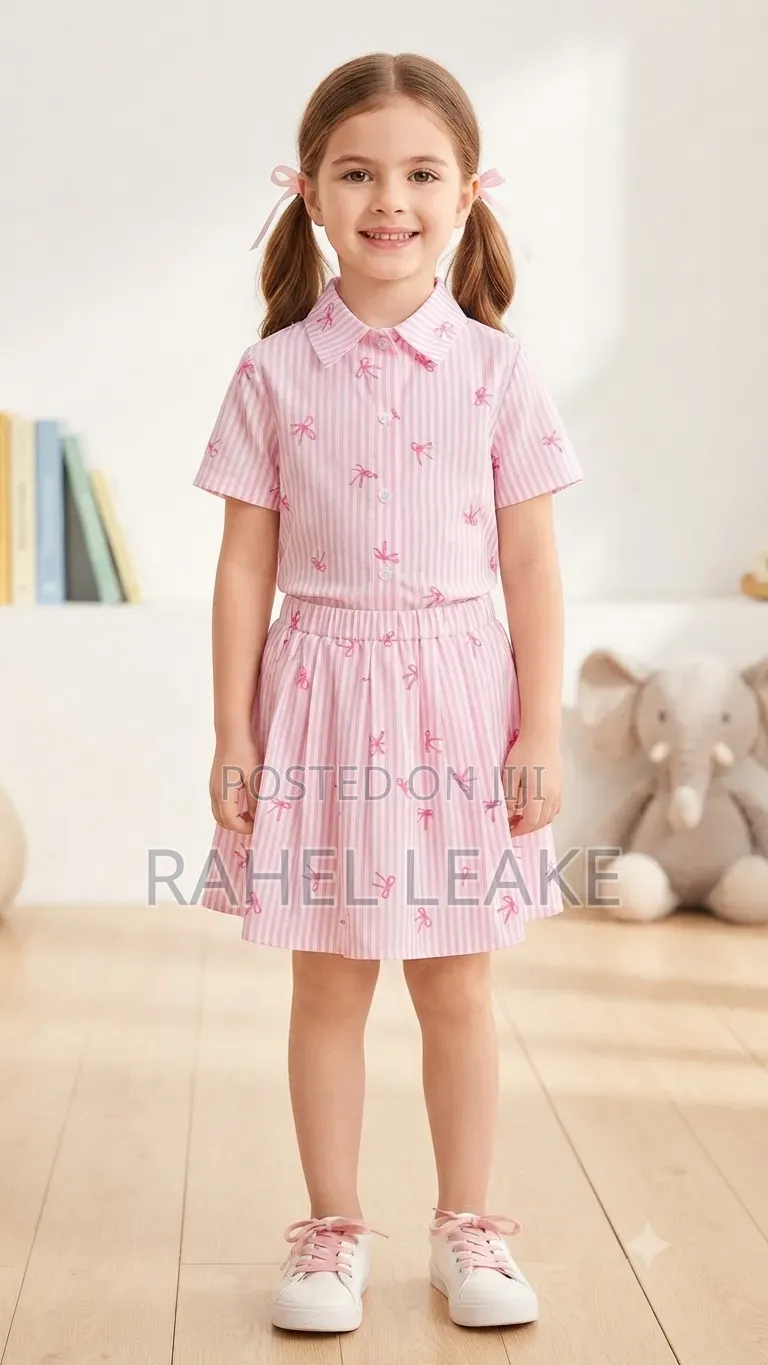 Patpat Girls' Pink Shirt Bow Mini Dress Set (7–8 Years)