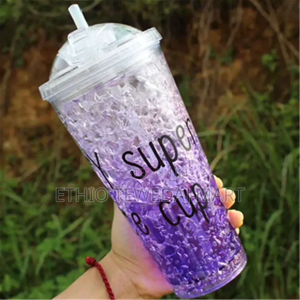 Plastic Cups With Straw, Lids,Double Layer Plastic Travel Mug