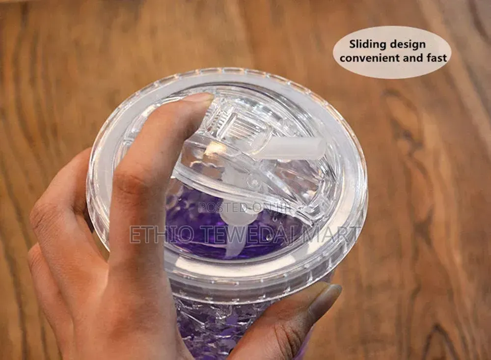 Plastic Cups With Straw, Lids,Double Layer Plastic Travel Mug