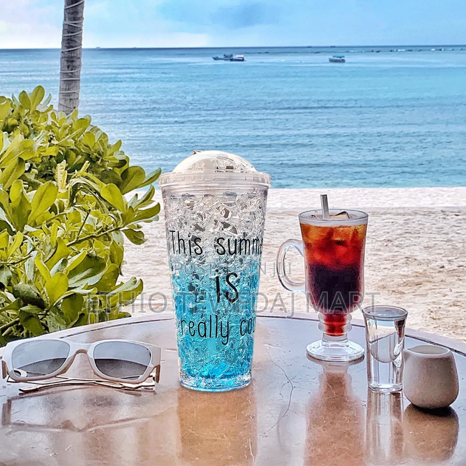 Plastic Cups With Straw, Lids,Double Layer Plastic Travel Mug