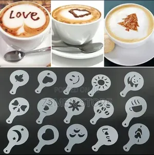 16 Piece Professional Coffee Latte Art Stencils and Cake Decoration