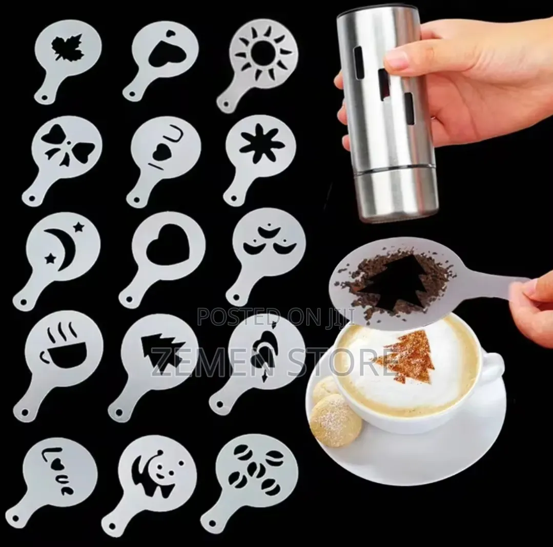 16 Piece Professional Coffee Latte Art Stencils and Cake Decoration