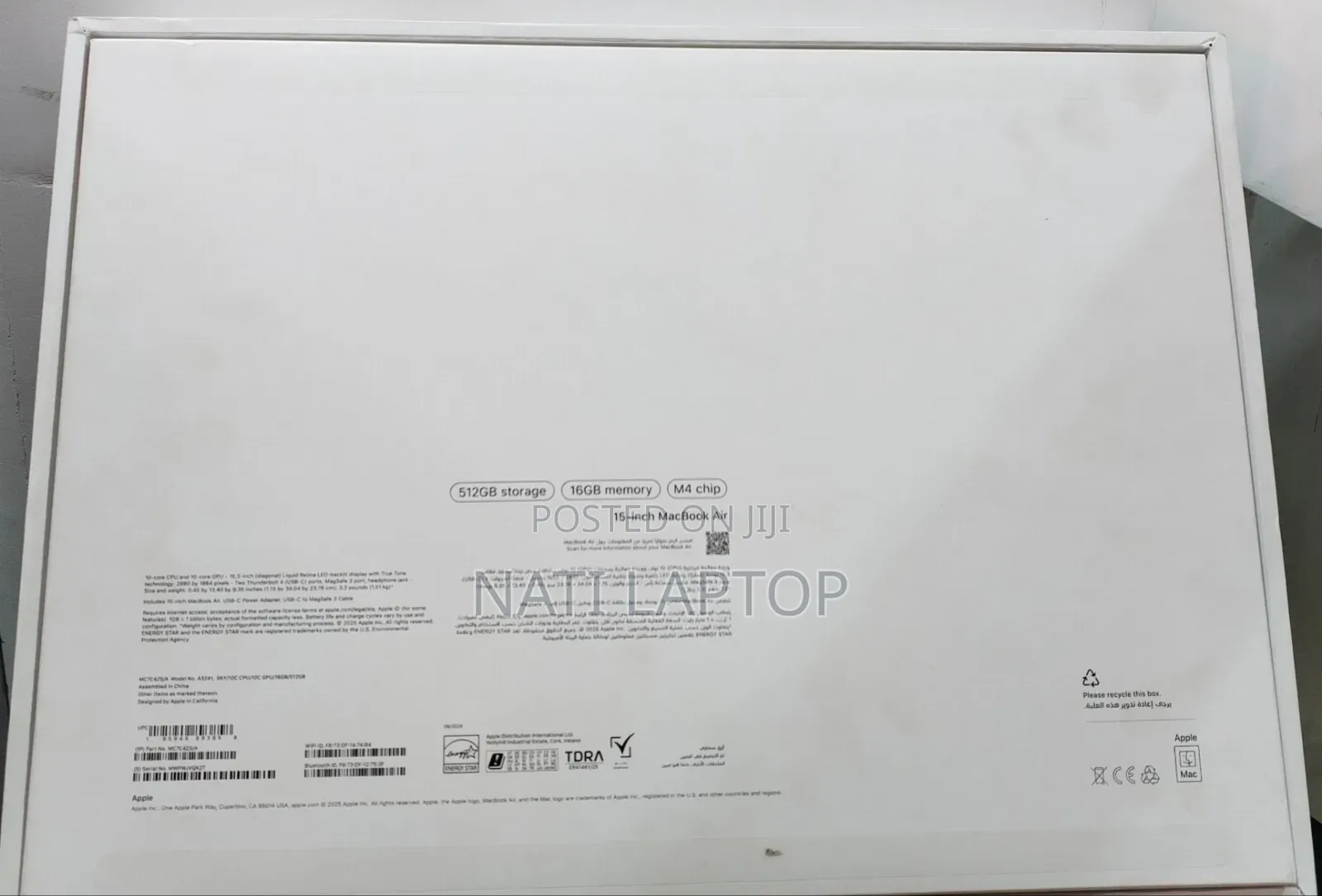 New Laptop Apple MacBook Air 2025 M4 16GB Apple M4 SSD 512GB