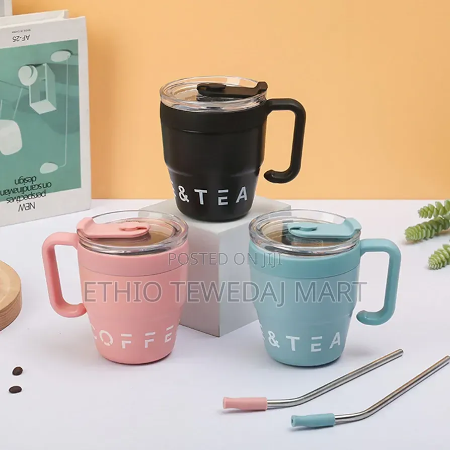 Water Cups Coffee Cup With Handle and Straw Lid 480ml