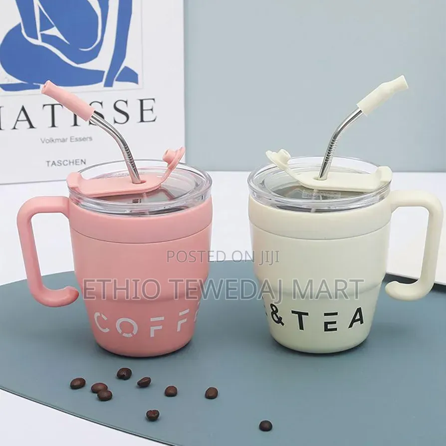 Water Cups Coffee Cup With Handle and Straw Lid 480ml
