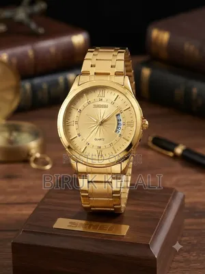 Skmei 9069 Gold-Toned Wristwatch Featuring a Full Stainless Steel Band