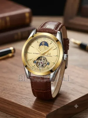 Aokulasic Automatic Mechanical Watch for Men, Featuring a Gold-Toned