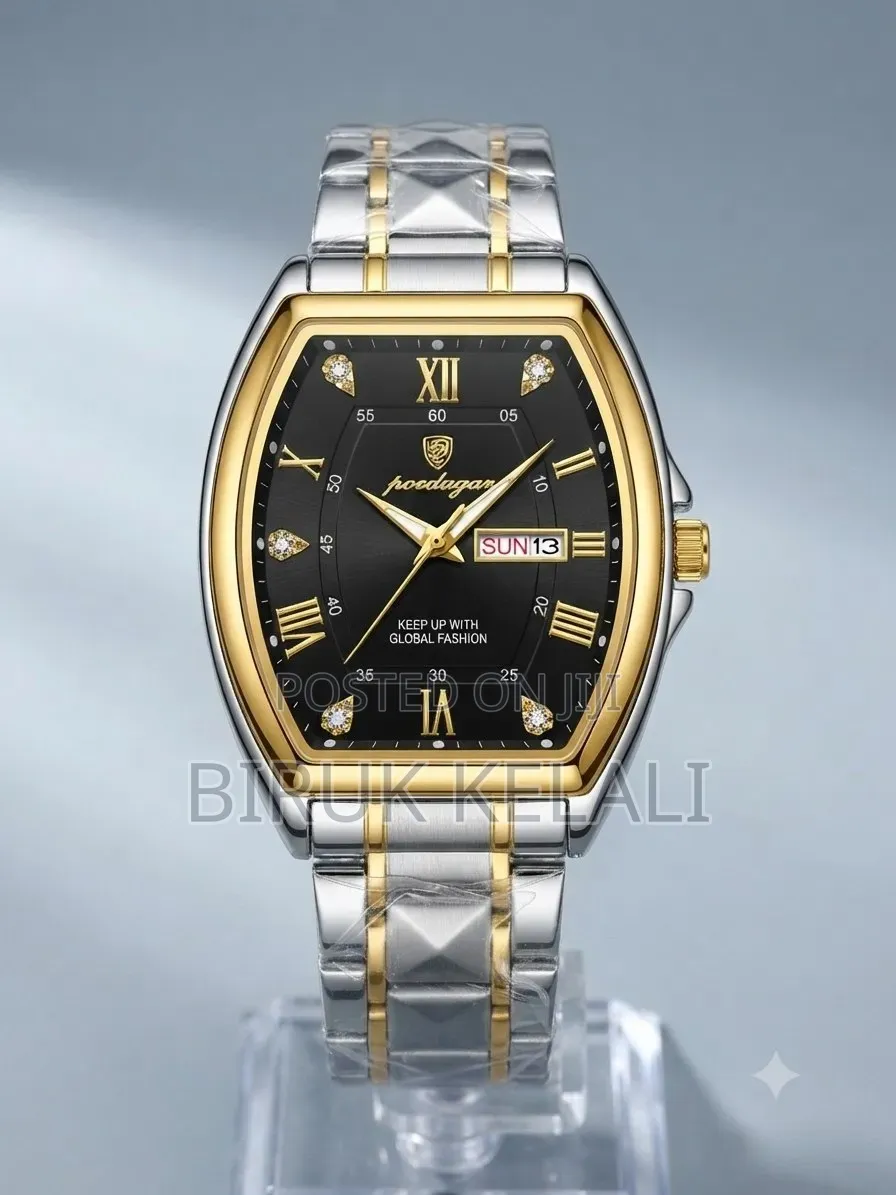 Poedagar 958 Men's Wristwatch Featuring a Black Dial With Gold Accent