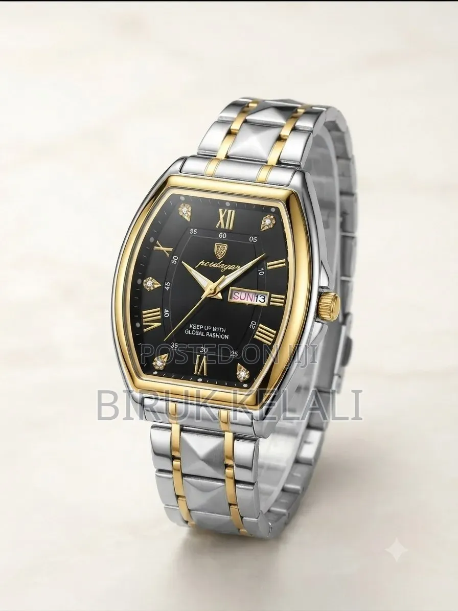 Poedagar 958 Men's Wristwatch Featuring a Black Dial With Gold Accent