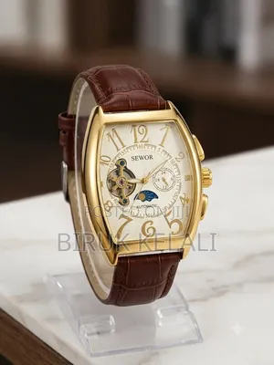 Sewor Automatic Mechanical Watch Featuring a Gold-Tone Tonneau-Shaped