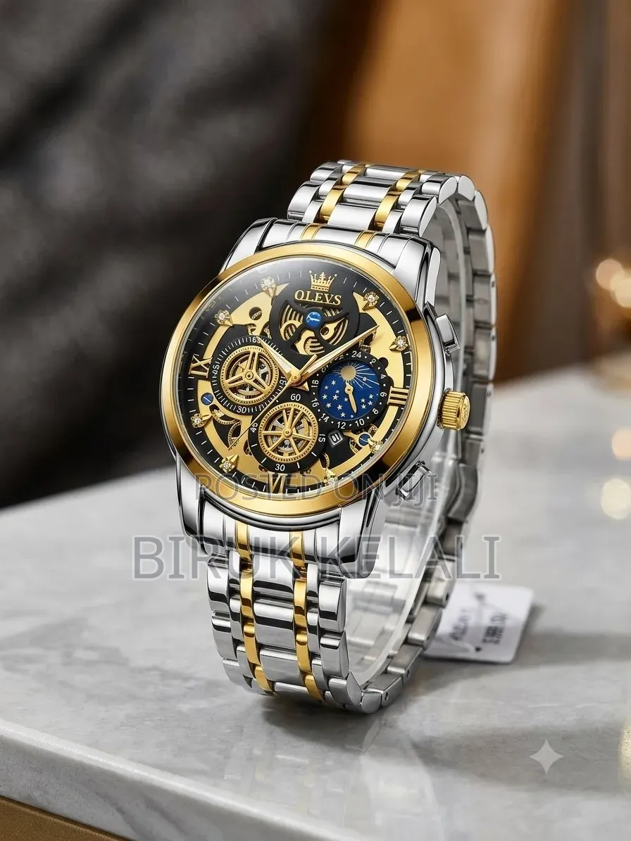 Olevs Men's Chronograph Watch, Model 9947, Featuring a Two-Tone Silver