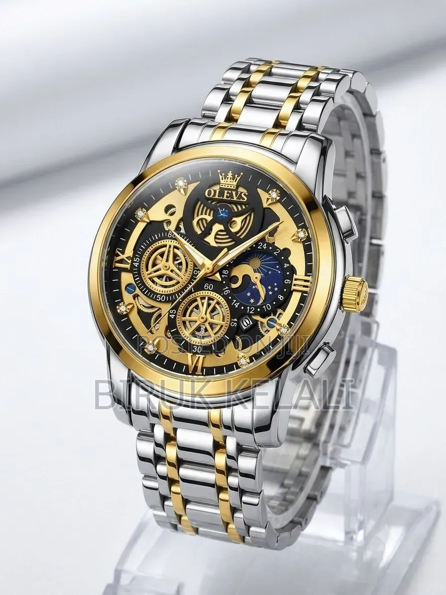 Olevs Men's Chronograph Watch, Model 9947, Featuring a Two-Tone Silver
