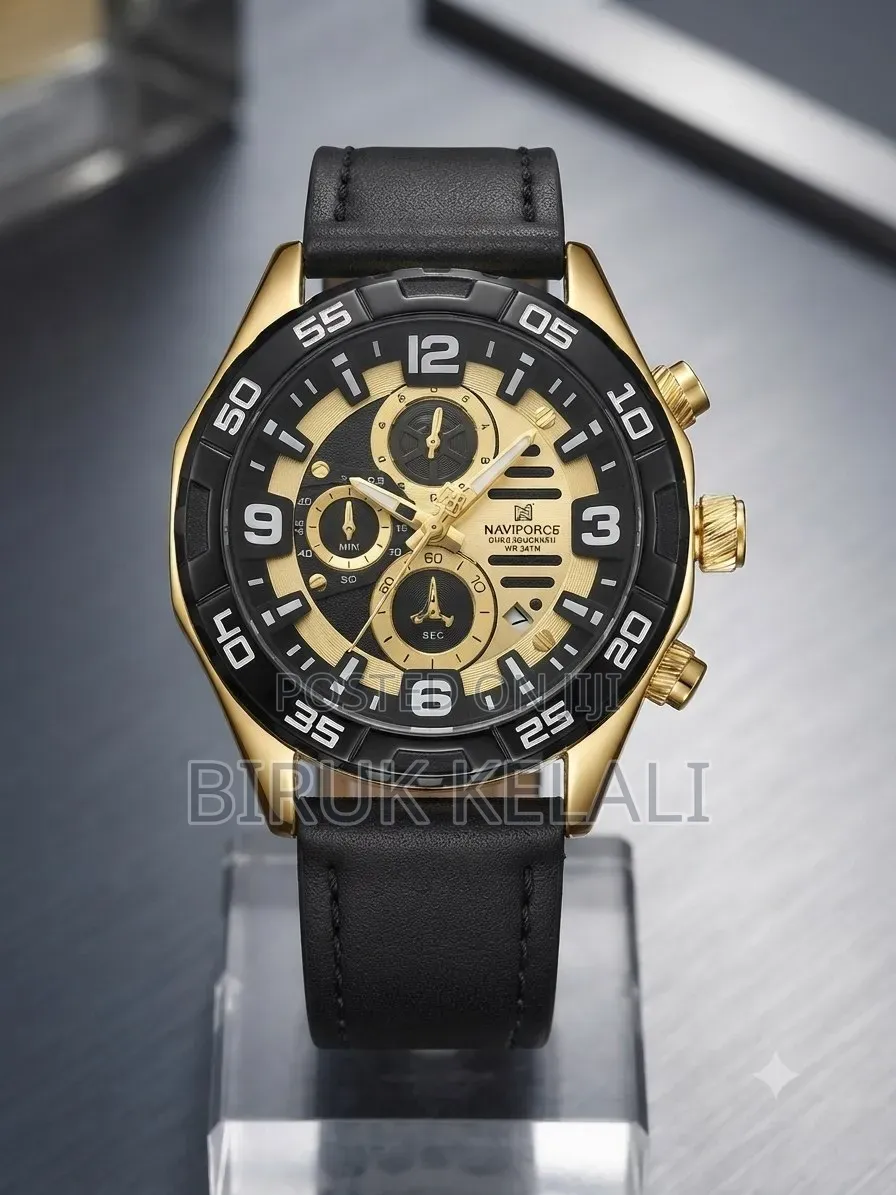 Naviforce Nf8043 Men's Chronograph Watch Featuring a Gold-Tone Dial