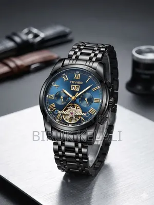 Tevise T9005 Automatic Mechanical Watch Featuring a Blue Dial