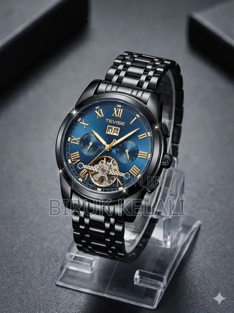 Tevise T9005 Automatic Mechanical Watch Featuring a Blue Dial