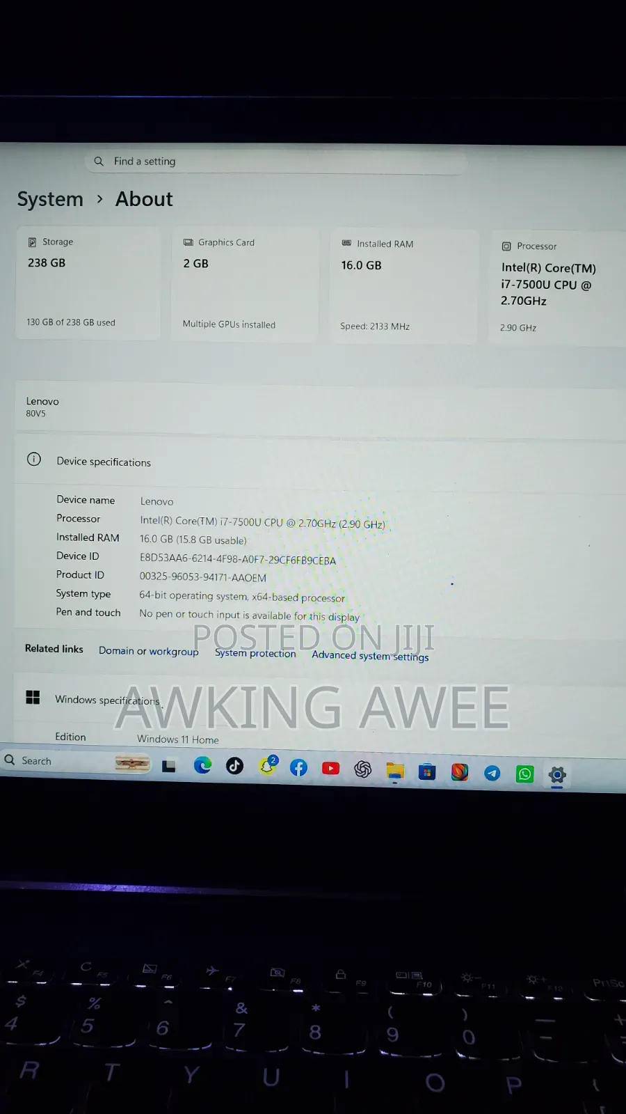 Laptop Lenovo 16GB Intel Core i7 SSHD (Hybrid) 256GB