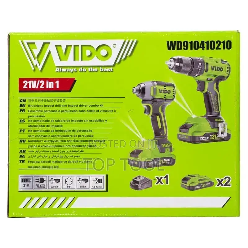 ፡Vido 2-በ-1 ኮምቦ ኪት (ሞዴል Wd) 21v ባትሪ የሚሰራ ኢምፓክት ድሪል እና ኢምፓክት