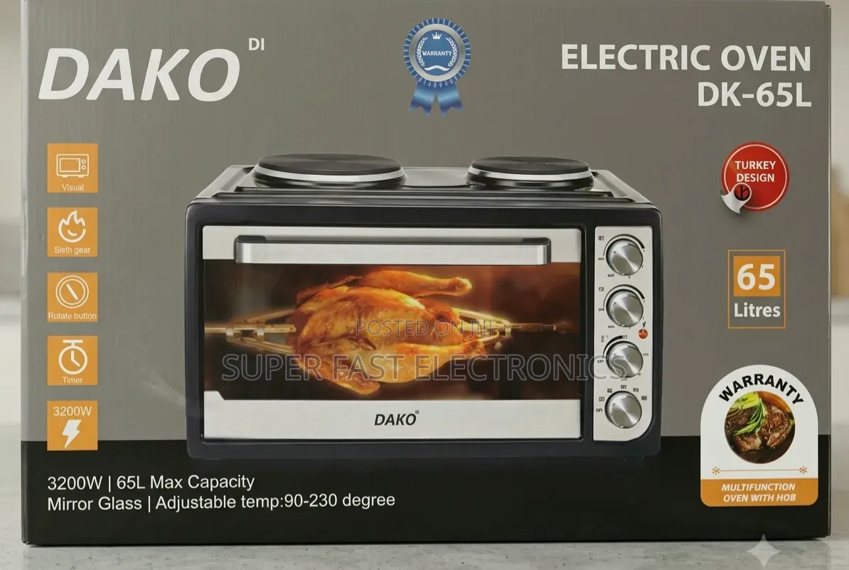 Dako Mini Oven 65l Electric Oven With Dual Hot Plates – 3200w