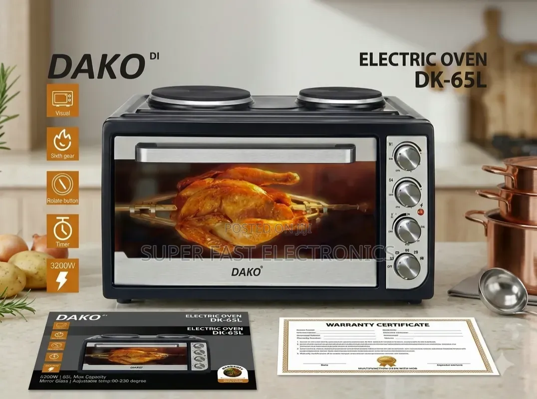 Dako Mini Oven 65l Electric Oven With Dual Hot Plates – 3200w
