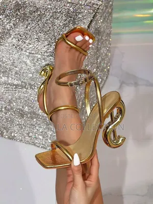 Women's Fashion Square Toe Goldcolor Decor Glamorous High Heel Sandals