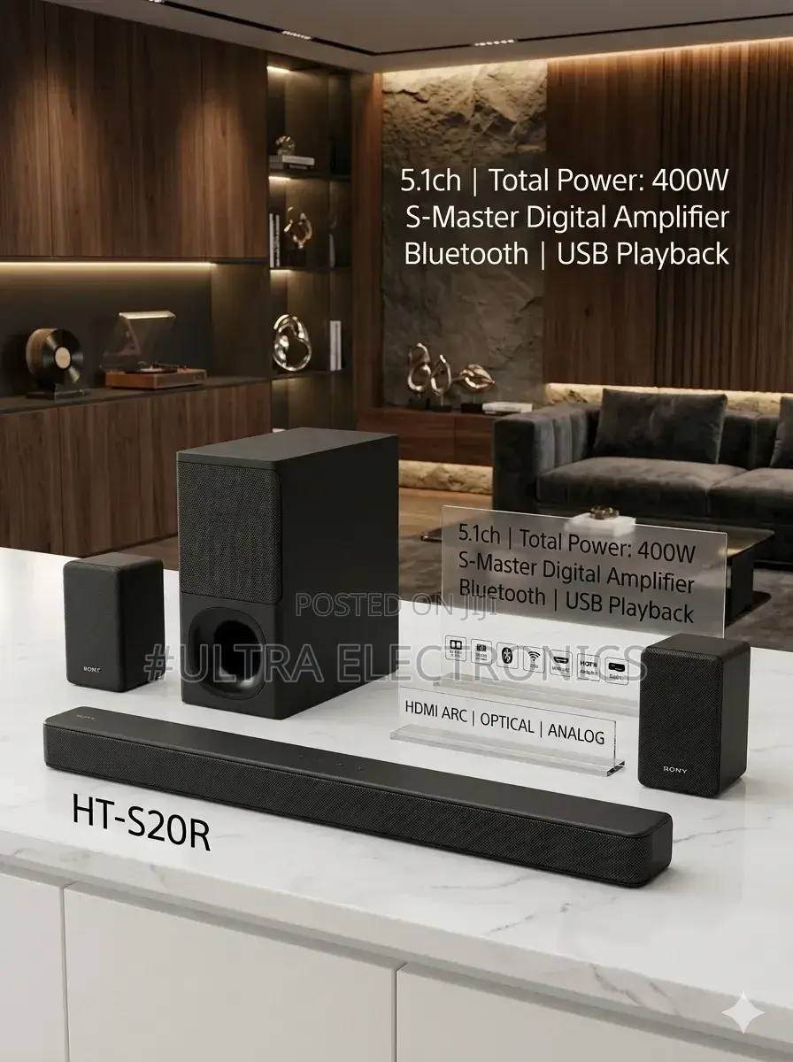 Sony Ht-S20r 5.1 Channel Soundbar System Featuring a 400w Total