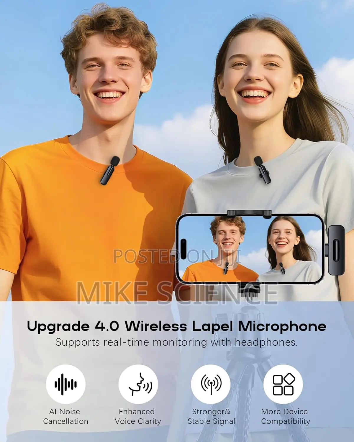 Original Wireless Microphone for iPhone Android 2 Pack Lavalier Mic