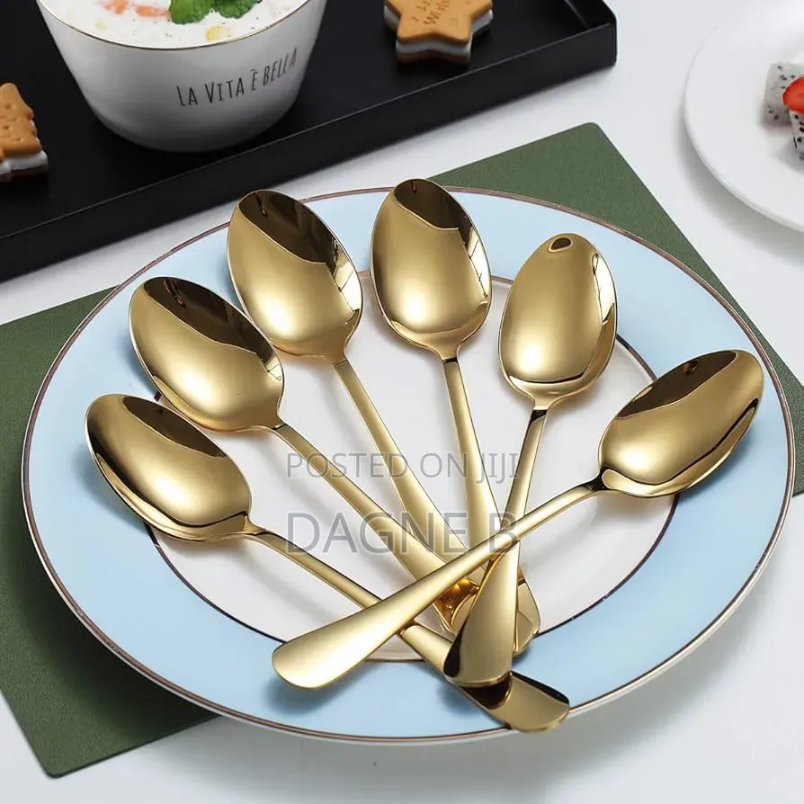12 Psc Golden Dessert Spoons 12ፍሬ ወርቃማ የሾርባ ማንኪያ
