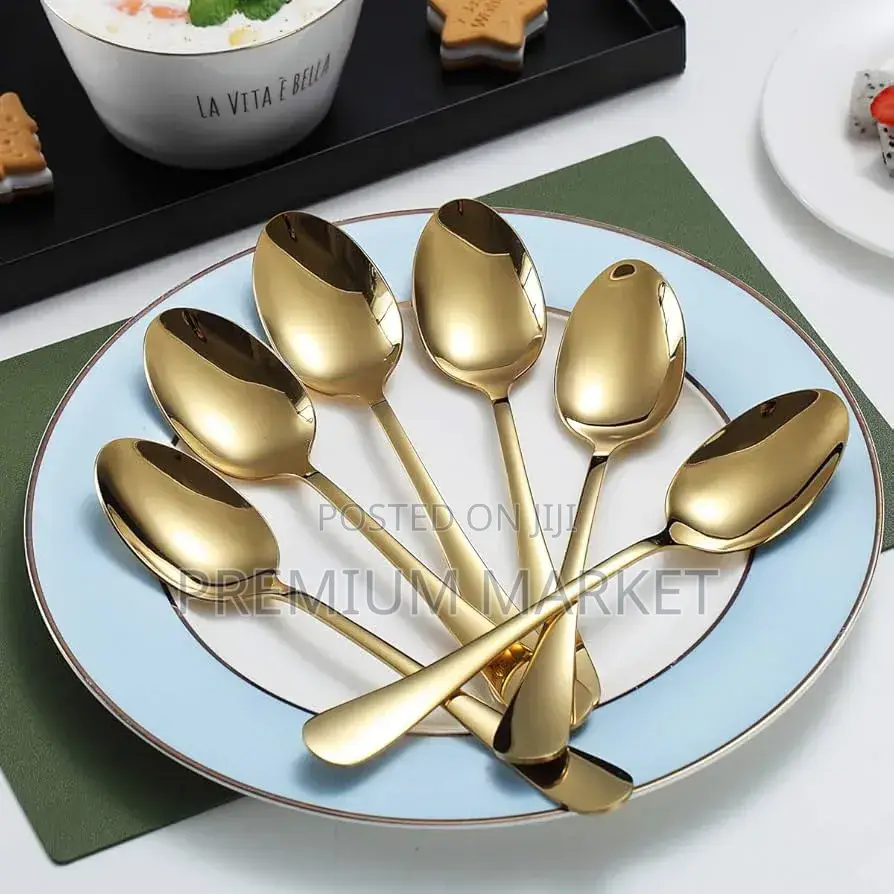 12 Psc Golden Dessert Spoons 12ፍሬ ወርቃማ የሾርባ ማንኪያ