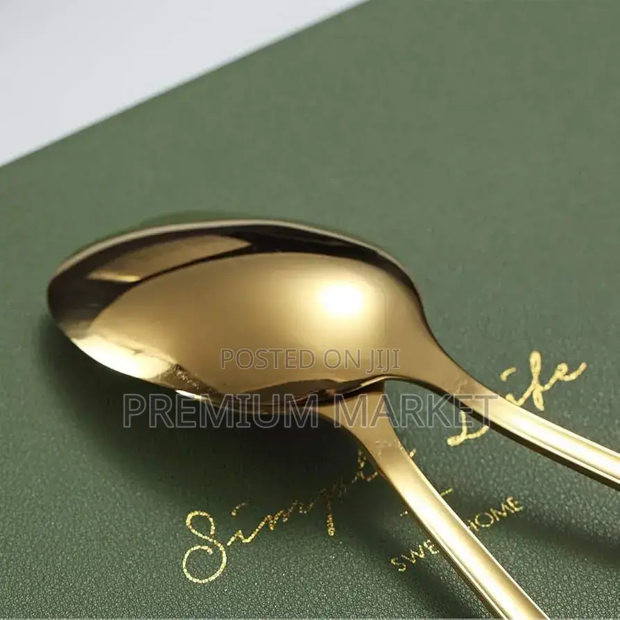 12 Psc Golden Dessert Spoons 12ፍሬ ወርቃማ የሾርባ ማንኪያ