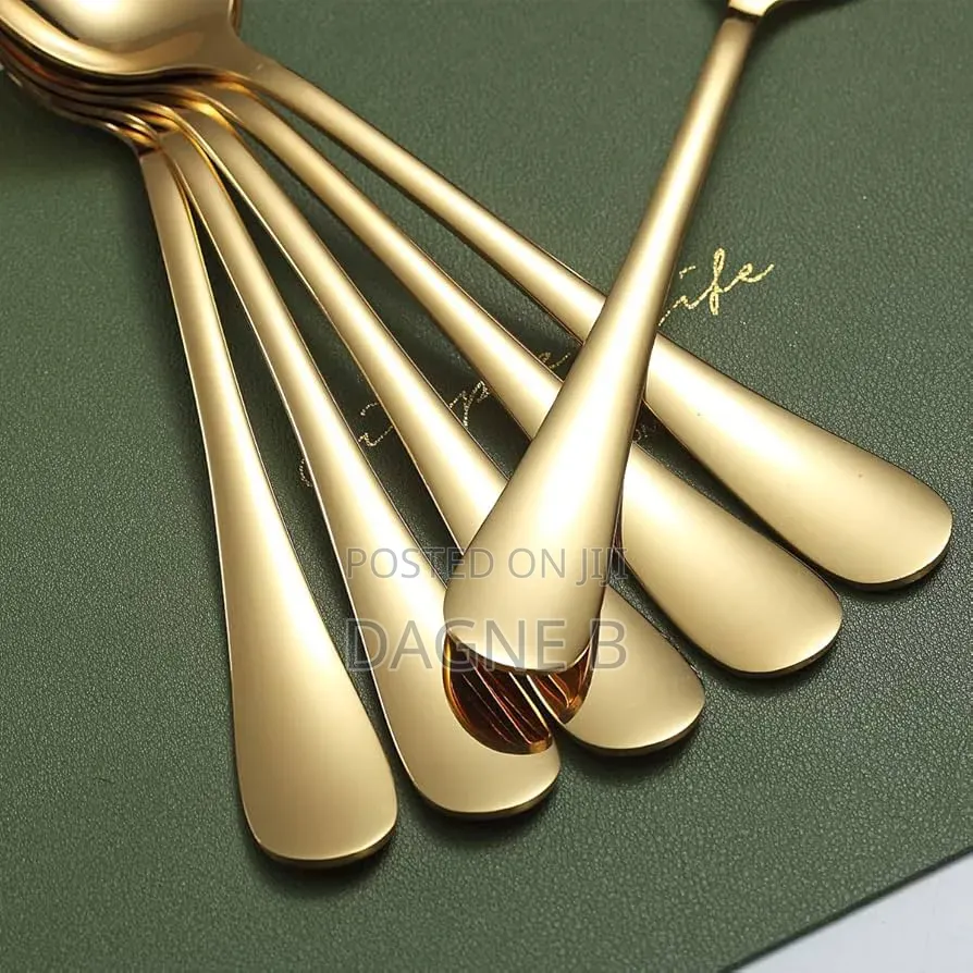 12 Psc Golden Dessert Spoons 12ፍሬ ወርቃማ የሾርባ ማንኪያ