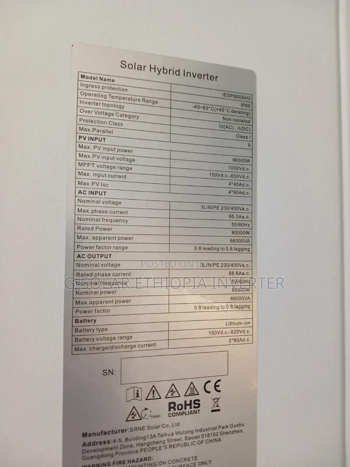 60kw Solar Power Complete Kit System /Ethiopia, 5 Years Warranty