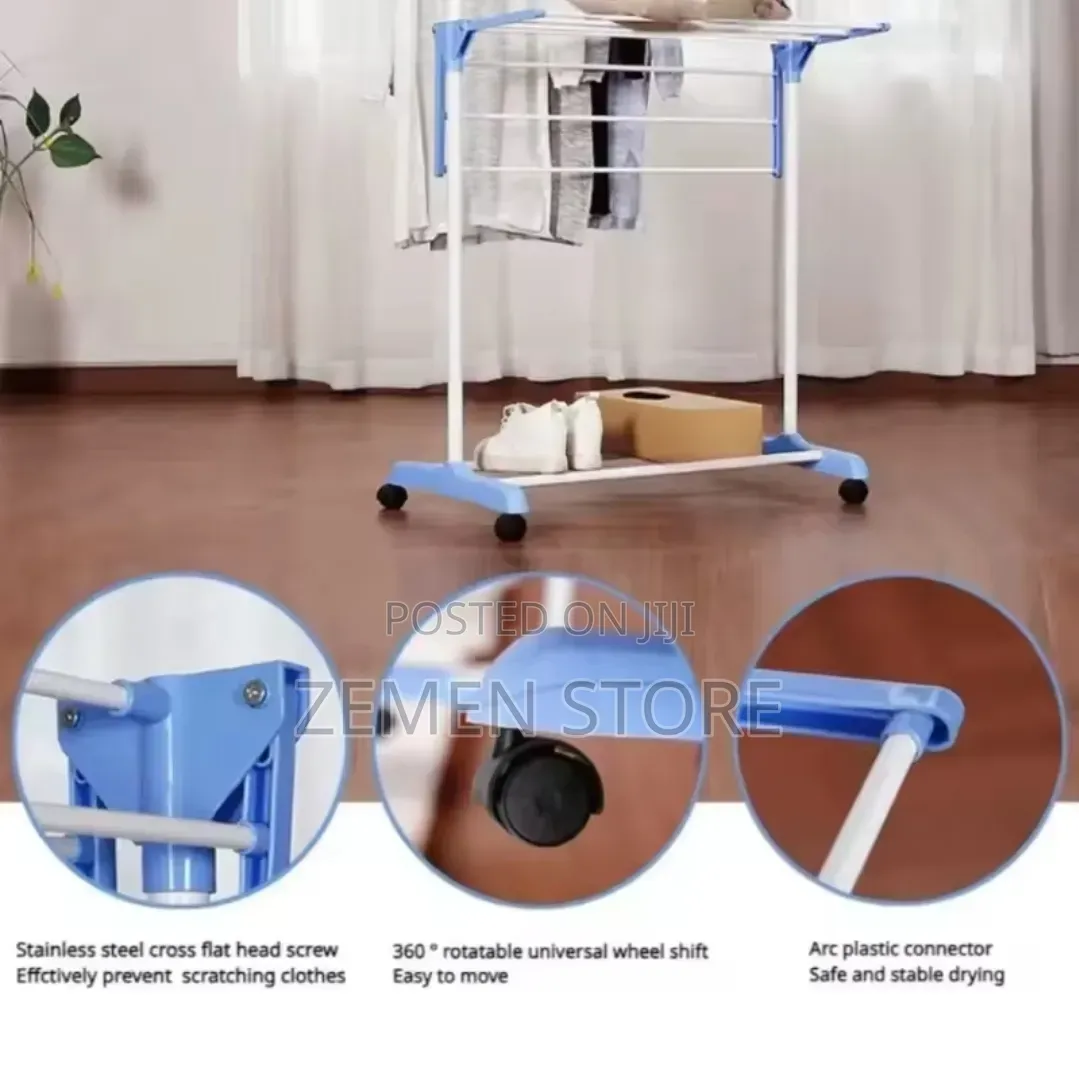 3-Tier Mobile Folding Clothes Drying Rack – Heavy Duty Rolling Stand