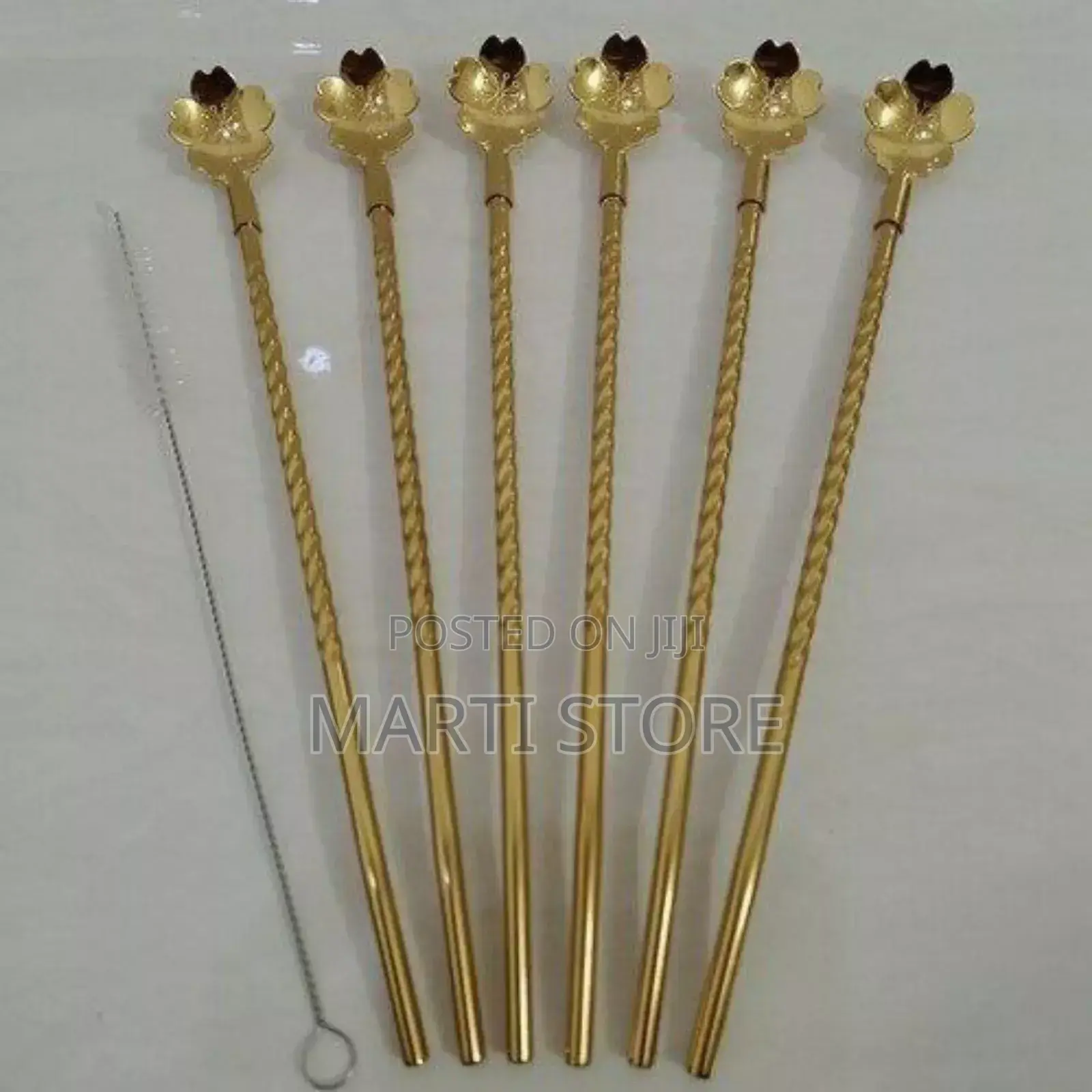 6pcs Reusable Drinking Stainless Straws With Cleaning Brush