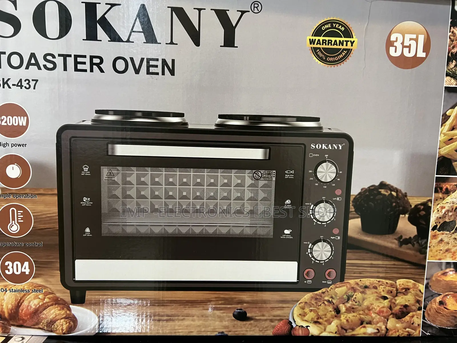 Sokany Mini Oven 35l Electric Toaster Oven With Dual Hot Plates –3200w